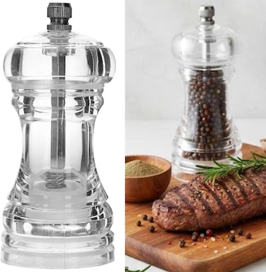 Premium Clear Acrylic Pepper Grinder &ndash; Adjustable Coarseness Manual Salt &amp; Pepper Mill with Stainless Steel Mechanism &ndash; Refillable Kitchen Spice Grinder