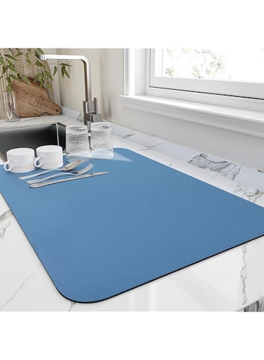ABIN Dish Drying Mat for Kitchen Counter, Heat Resistant Drainer Mats with Non-slip Rubber Backed, Hide Stain Kitchen Super Absorbent Draining Mat, Easy to Clean Dish Rack Pad (Sky Blue)
