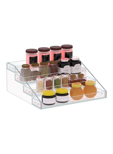 Spice Rack, Seasoning Organizer, Clear Acrylic Vertical Shelves Can Organizer for Countertop, Cabinet, Pantry, Kitchen Organization &amp; Storage - 4 Tier