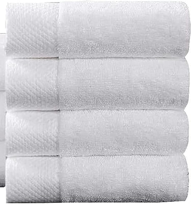 ماهمير مناشف حمام بيضاء فاخرة كبيرة - قطن مصري دائري   منشفة حمام عالية الامتصاص من مجموعة المنتجعات الصحية للفنادق   70 × 140 سم   (لون ابيض، عبوة من 4 مناشف)