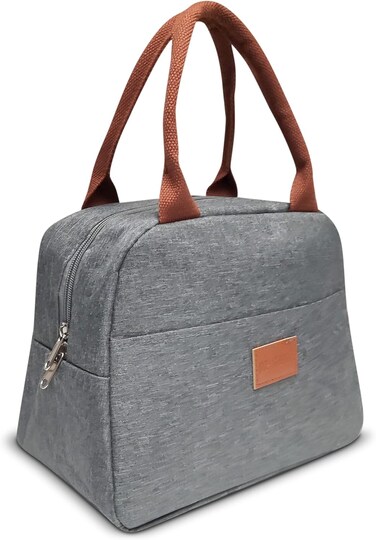 MahMir Insulated Lunch Bag for Men Women Kids with Strap Handles, Wide Open Easy to Clean Insulated Lunch Bag Box for Office Work School Picnic Travel, Leakproof Thermal Cooler Insulated Lunch (Grey)