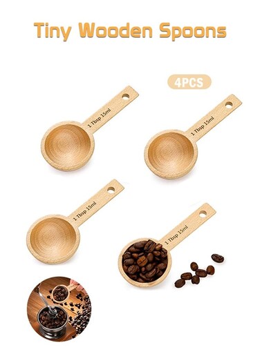 Life 4 Pack Wood Measuring Scoops for Canister, 1 Tablespoon Beech Coffee Scoop Measuring Spoons for Coffee Beans, Ground Coffee, Protein Powder, Spices, Tea and Bath Salt