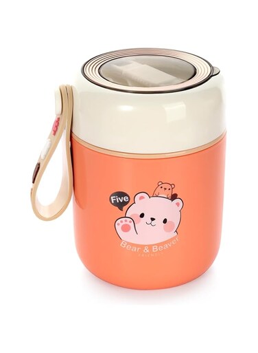 TERRIFI Food Jar Lunch Box, Vacuum Insulated Food Flask, with Folding Spoon, 15.4 oz Stainless Steel Lunch Box for Kids, BPA Free Leakproof Thermal, for Kids, for School Office Picnic Travel (Withe)