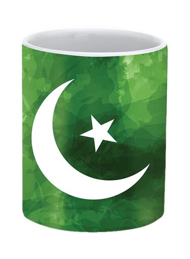 Crescent Printed Ceramic Mug Green/White