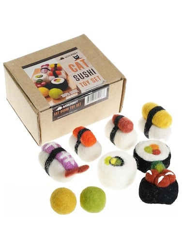 Woolbuddy Cat Toy - Cat Sushi Toy, 8pcs, Wool Cat Toy for Boredom and Stimulating, Cute Interactive Cat Toys for Indoor Cats, Self Play Cat Kitten Toys, Cat Chew Toy, Cat Enrichment Without Catnip