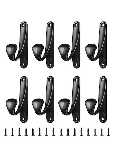SYOSI 8 Pack Metal Wall Mounted Coat Hooks, Wall Hooks Wall Mounted Coat Hooks, Aluminum Alloy Heavy Duty Coat Hooks, Single Hooks with Screws for for Coats, Handbags, Towels, Hat, Backpack (Black)