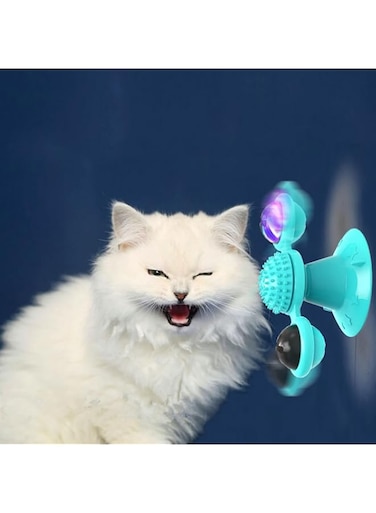 Tazweeq Interactive Windmill Cat Toys with Catnip,Cat Toys for Indoor Cats Funny Kitten Toys with LED Light Ball Suction Cup,Cat Nip Toy for Cat chew Exercise (Blue)