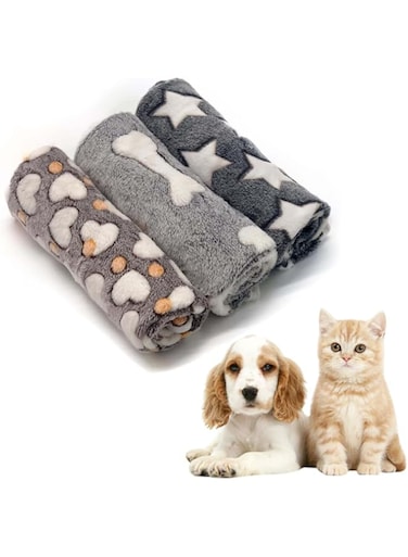 4 Pcs Pet Blanket, Dog Puppy Blanket, Super Soft Fluffy Premium Fleece Pet Blanket, Paw Print Fleece Blanket for Small Medium Pet Dog Cat, Warm Soft Sleep Mat, Cage Liners Blanket (30x 20 Inch)