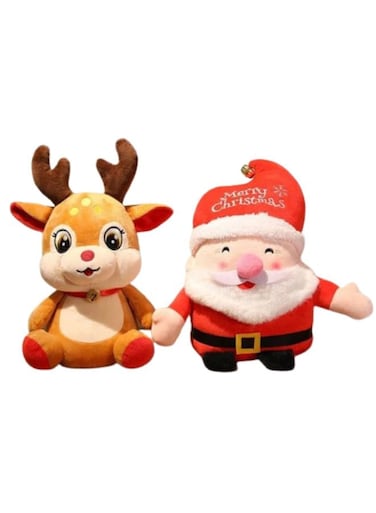 Pure Cotton Filled Christmas Plush Toys Santa Claus and Reindeer, Stuffed Soft Animal Plush Toy Suitable for Christmas Decoration Living Room Decoration, 20cm