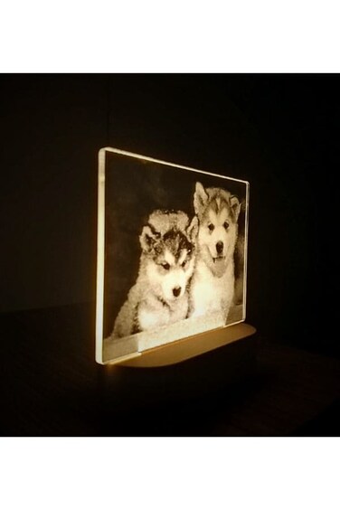 3D Acrylic Night Light Table Lamp with Wooden Base &ndash; Huskies Design, Perfect Gift for Birthday, Anniversary &amp; Home D&eacute;cor