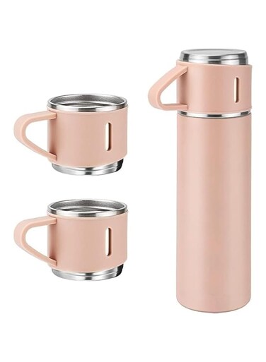 3-Piece Stainless Steel Vacuum Gift Set: Insulated Thermal Flask, Mug, and 2 Cups &ndash; Leak-Proof Travel Thermos for Hot &amp; Cold Drinks (500ml, 12-Hour Retention)