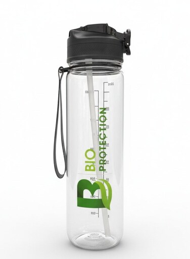 PROTECTION Transparent Water Shaker Bottle with Straw, 1 Liter, BPA-Free, Leak-Resistant Design