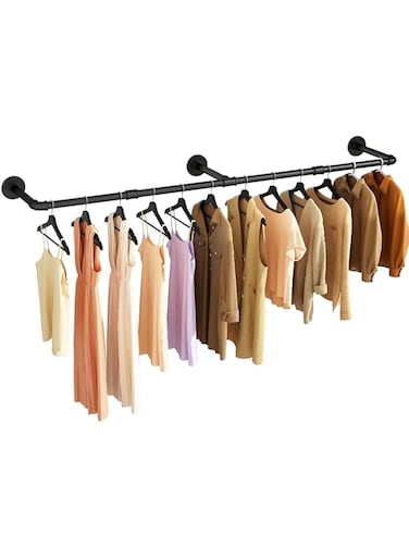 Beauenty Industrial Pipe Clothes Rack, Multi-Purpose Wall Mounted Hanging Rod For Closet Bathroom Boutique Hanging Clothes Kitchenware (184 * 27 * 8.5CM)