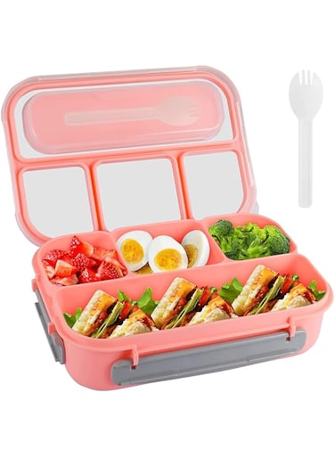DIKXO Bento Box Lunch Box Kids, Lunch Box Containers with 4 Compartments&amp;Fork, Microwave Dishwasher Freezer Safe,BPA-Free (Pink)