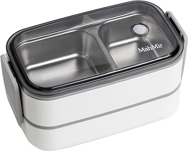 MahMir Stainless Steel Lunch Box - Insulated Bento Box Multifunctional-Containers Lunch Box with 2 Compartments &amp; Tableware(304 stainless steel) lunch box with Lunch MahMir Lunch bag (White)
