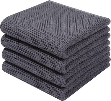 MahMir 100% Cotton Waffle Weave Kitchen Dish Cloths, Waffle Tea Towels Ultra Soft Absorbent Quick Drying Dish Towels, 34x34 CM, 4-Pack. (Grey)