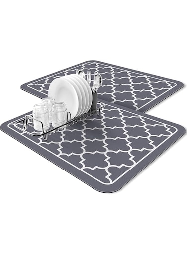 WISELIFE 2-PACK Dish Drying Mat (15" x 18" Stylish Grey) Large Draining Mat Super Absorbent Dish Drying Mats for Kitchen Counter Rubber Backing Kitchen Drying Mat