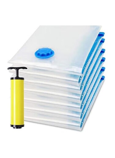 Set of 10 Vacuum Space Saving Reusable Sealed Storage Bags with Suction Cups Multicolour 50x70cm