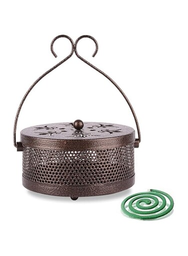 VORDERN Retro Portable Mosquito Coil Holder Incense coils Holder with Round Handle Fireproof &amp; Scaldproof Incense Burner for Home, Outdoor,Pool Side,Patio, Camping, etc. (Bronze)