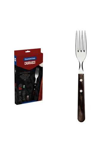 Churrasco 4 Pieces Stainless Steel Jumbo Steak Fork Set with Treated Brown Polywood Handles Brown/Silver 4x(2.5x17x32.9)cm Brown/Silver 4x(2.5x17x32.9)cm