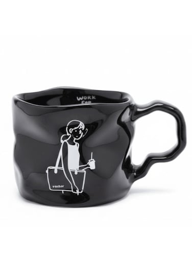 Fun Theme Ceramic Mug 400 ml Black Color Mug with Work on Friday Printed Design for Office and Casual Gifting