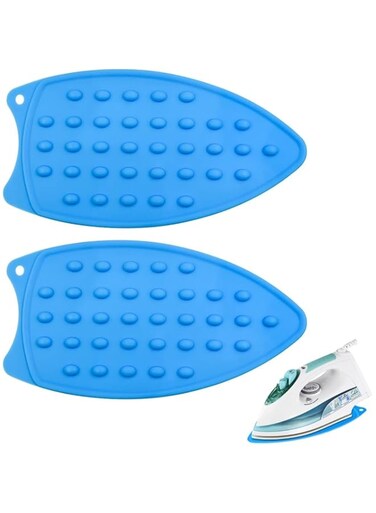 Azonee Silicone Iron Rest Pads, Multipurpose Iron Hot Resistant Mat Protective Pads for Ironing Board, Silicone Heat Resistant Mat for Flat Irons, Curling Irons, Blue, 2 Pcs