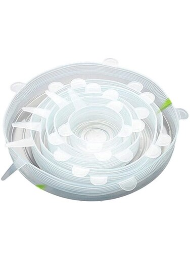 Dubai Gallery 6 Pcs Silicone Stretch Lids Wrap White Airtight Seal Set Various Sizes Reusable Cover For Bowl Cups Cans Container White 22 X 2.5 X 22Cm