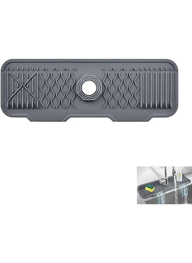 Joyzzz Silicone Faucet Mat, 43x15cm Kitchen Sink Splash Guard, 5&deg;Slope Anti-Slip Silicone Faucet Handle Drip Catcher Tray, Kitchen Accessories Sink Mat Sink Protectors for Bathroom Kitchen