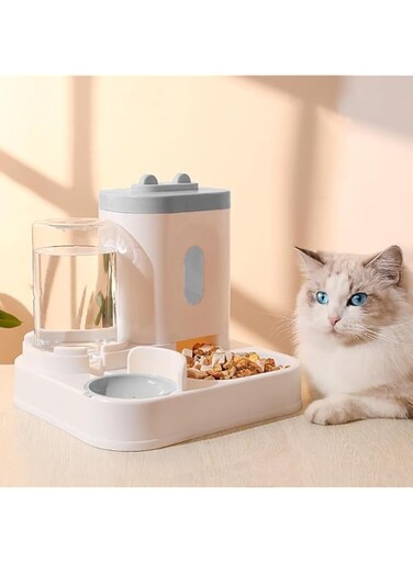 MUMOO BEAR Automatic Pet Feeder Plastic Water Dispenser 2 in 1 Dog and Cat Food Feeder Station Gravity Water Fountain for Cats and Dogs,198809 (Grey)