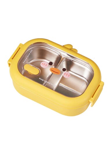 Stainless Steel Lunch Box for Kid School Insulated Bento Lunch Box 2 Compartment Divided Lunch Containers with Lids Leakproof BFA Free Dishwasher Safe Yellow.