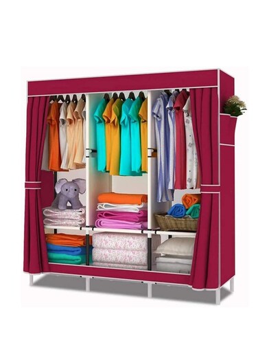 Non Woven Fabric Cloth Cabinet Storage Organizer With Cover Maroon
