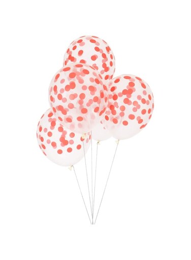 My Little Day Printed Confetti Balloons 5-Pieces, 12-Inch Size, Red