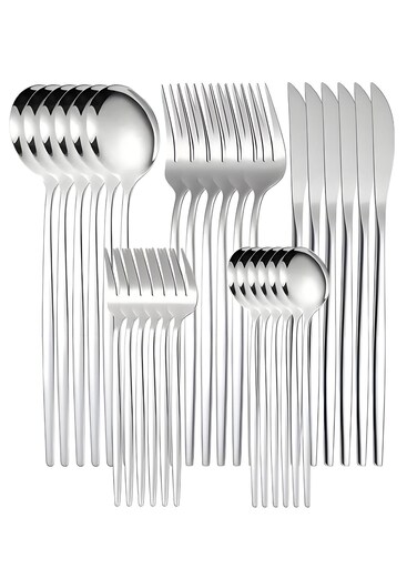 Stainless Steel Knife Fork Spoon Full Set Silver for Home Office Restaurant Hotel Silver
