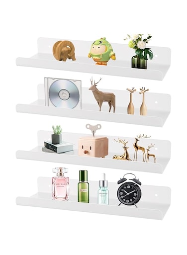 LDHHYH Set of 4 Wall Shelves, No Drilling, White, Acrylic Shelf, No Drilling Wall, 30 cm Shelf, No Drilling, Acrylic Floating Shelf, Wall Shelf for Gluing for Kitchen, Bathroom, Office, Living Room