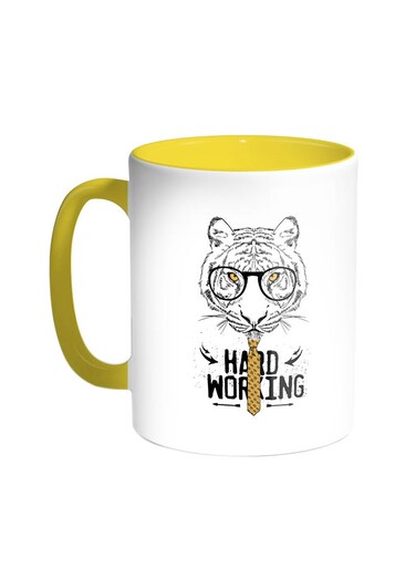 Hard Working Printed Coffee Mug Yellow/White