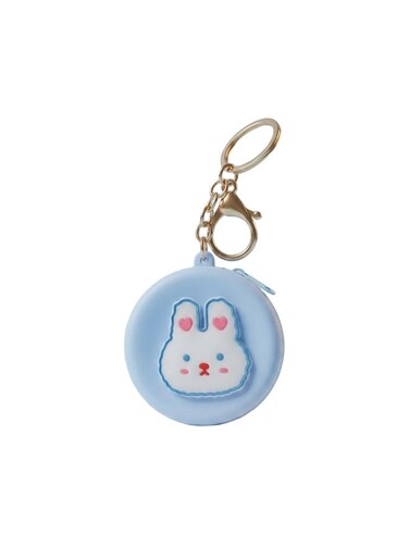 MOBCOS Mini Pouch Keychain &ndash; Cute Round Zipper Coin Purse &amp; Multipurpose Mini Storage Bag with Keyring for Coins, Cash, Keys and Small Essentials   Blue Rabbit