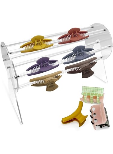 BIGTHREE Acrylic Claw Clip Organizer Holder, 360-degree Rotating Claw Clip Holder and Storage, Hair Clip Organizer Display Clear Stand, Hair Clip Organizer for Vanity Table Dressing Table