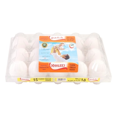 Khaleej, White Medium Eggs, Pack of 15 Eggs