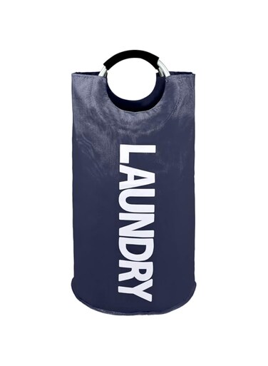 BORTONY Large Laundry Basket Collapsible Fabric Laundry Hamper Tall Foldable Clothes Baskets Easy Carry Bag Tall Foldable Laundry Bag Handles Waterproof Washing Bin Clothes Bag (Midnight Blue)
