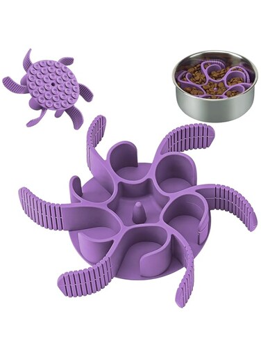 Anipaw Dog Slow Feeder Bowls Silicone Spiral Pet Food Feeder Insert to Slow Down Eating for Large Medium Small Breed Dogs Perfect with Stainless Steel Glass Ceramic Pet Bowls (Purple)