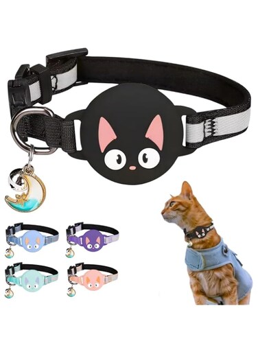 Airtag Cat Collar, Breakaway Luminous Adjustable Cat Collar with Bell, Compatible with Airtag and iPhone, Cat Collar, Cute Design for Cat Owners (Black) - Airtag Not included