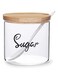 HAOTOP Clear Glass Sugar Bowl with Serving Spoon and Bamboo Lid, Farmhouse Kitchen Countertop Canisters, Container Jar Dispenser Holder for home kitchen,12 oz