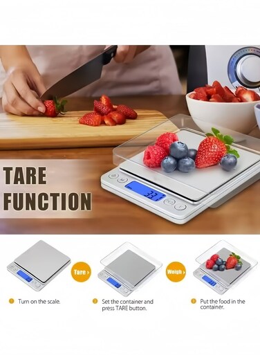 Scale, Rechargeable Kitchen Scale With Trays, Small Scale With Tare Function Digital Scale Grams And Ounces For Weight Loss, Dieting, Baking, Cooking, Meal Prep, Coffee, Jewelry&iuml;&frac14;&OElig; LED Backlight Display&iuml;&frac14;&OElig;High-precision Sensor Maximum Weight 3kg(Gift Panda Key Pendant)
