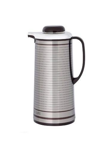 Vacuum Insulated Thermal Jug, 1.9 L, Leak Proof Double Wall, Stainless Steel, Silver and Brown, 8312S
