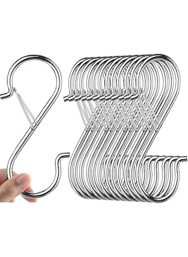Proxima Direct 12Pcs S Hooks Hanging Safety Buckle - 3.5 inch Heavy Duty Steel S-hooks, Hanging Plants, Clothes, Kitchen Utensil, Pots and Pans, Bags