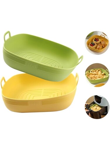 Azonee Air Fryer Silicone Liners Square, 2pcs 8.5 Inches Non-Stick food grade Reusable Air fryer Silicone Pot Baking Basket Bowl, for 5.8 to 8 Qt Air Fryer Backing Tray Certifited BPA Free