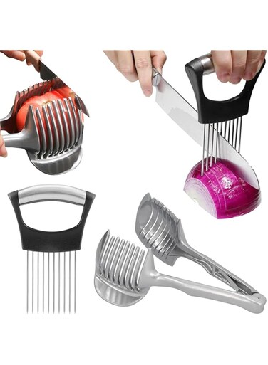 ALMEKAQUZ Onion Holder for Slicing,Lemon Slicer Onion Cutter for Slicing,Vegetable Cutter for Potato and Tomato,Avocados,Eggs,Food Slicer Assistant Tool for Slicing Fruit Lemon and Meat,Kitchen Gadget