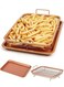 Crisper Tray,2-Piece Non-Stick Rectangular Crisper Tray Set,Copper Oven,Frying Basket And Baking Sheet,Dishwasher Safe,Heat-Resistant