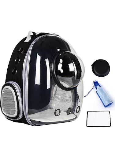 Cat Backpack, Pet Bubble Backpack, Pet Travel Bag with Space Cover, Transparent Waterproof and Breathable Pet Carrier Airline Approved, Suitable for Travel, Hiking, Walking and Outdoor Use (Black)