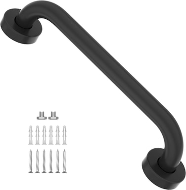 Shower Grab Bar, 12 Inch Black Bathroom Grab Bar, 1" Diameter Stainless Steel Anti-Slip Grab Bars for Bathtubs and Showers, Handicap Shower Grab Bar for Seniors Elderly
